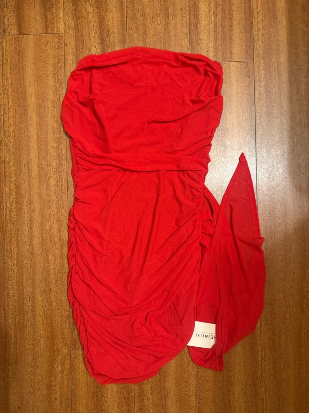 SHEIN Strapless Red Ruched Bodycon Mini Dress